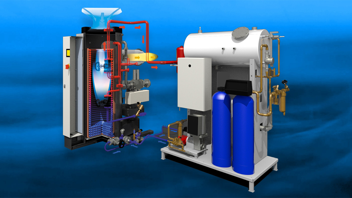 Grafik des Speisewasser Kreislaufes der Versorgungseinheit durch den Dampfkessel